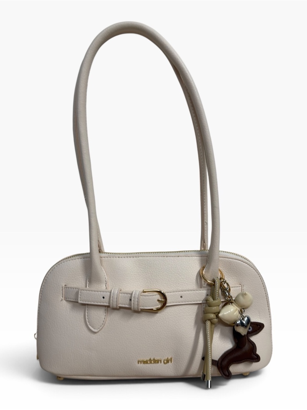 Madden Girl Off White Shoulder Bag Dachshund Charm Buckle Y2K Handbag Purse